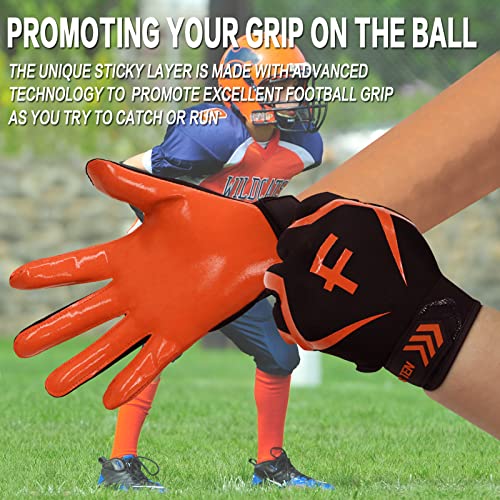 Finger Ten Football Receiver Gloves Youth Receiving Gloves Pro 3.0 Durable Breathable Flexible In White Red Black Blue Small Large Medium X-Large (A-Orange, Large) #TOP1