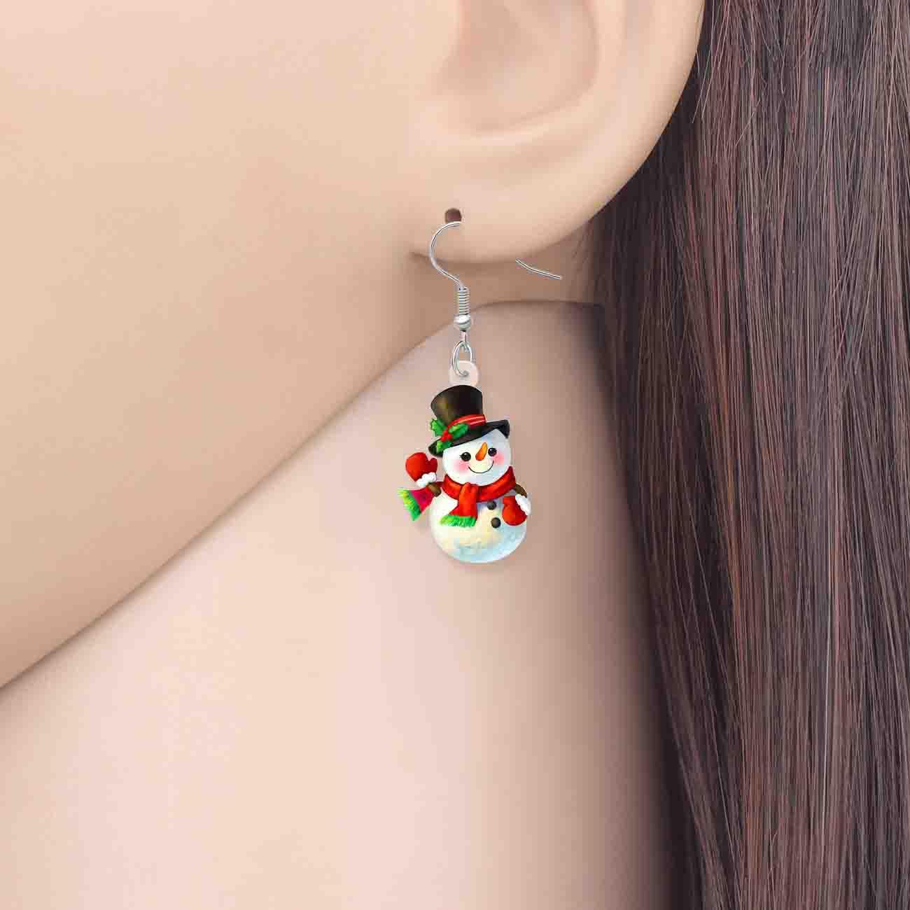 SHIGIE Christmas Acrylic Adorable Top Hat Snowman Earrings Winter Dangle Scarves Holly Berries Festival Jewellery For Women Gifts (Multi) - Image 2