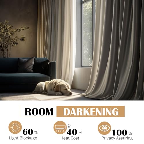 Image of Beauoop Cream Velvet Curtains 84 Inches Long 2 Panels for Bedroom Living Room Soft Luxury Room Darkening Thermal Insulated Soundproof Rod Pocket Window Treatments Drapes, 52X84 Set of 2