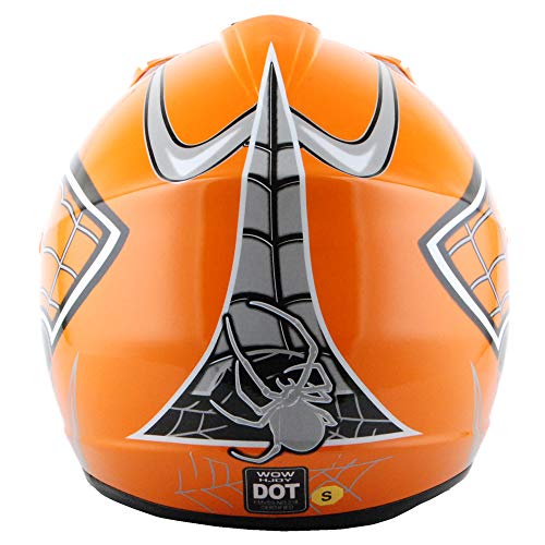 WOW Youth Kids Motocross BMX MX ATV Dirt Bike Helmet Spider Web Orange - Thumbnail 5