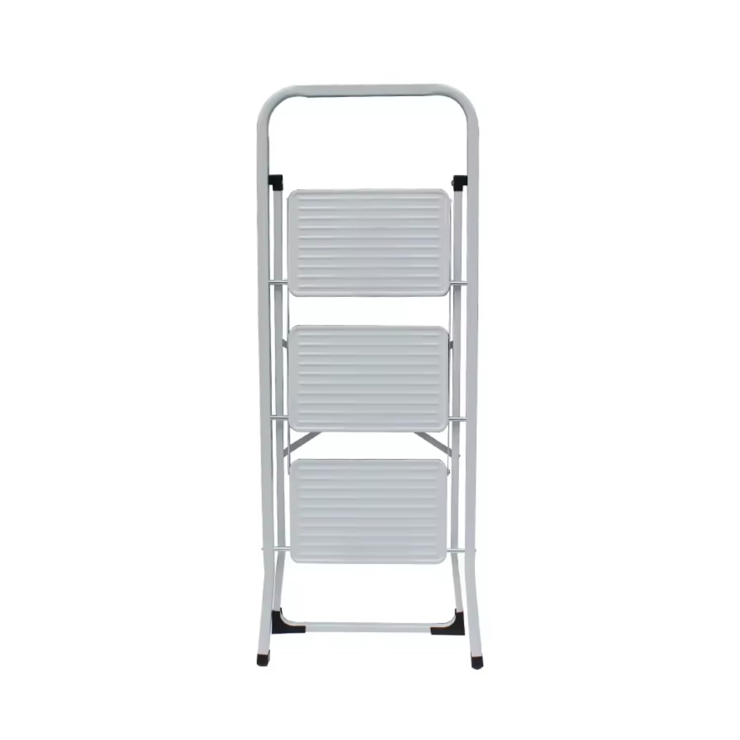 Scaletta 3 Gradini Pieghevole Salvaspazio Acciaio Antiscivolo Maniglione Sicurezza 150 Kg Portata Uso Domestico Lavorativo (3 SCALINI)