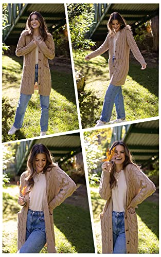 Image of PRETTYGARDEN Womens Cable Knit Button Long Cardigan Sweaters