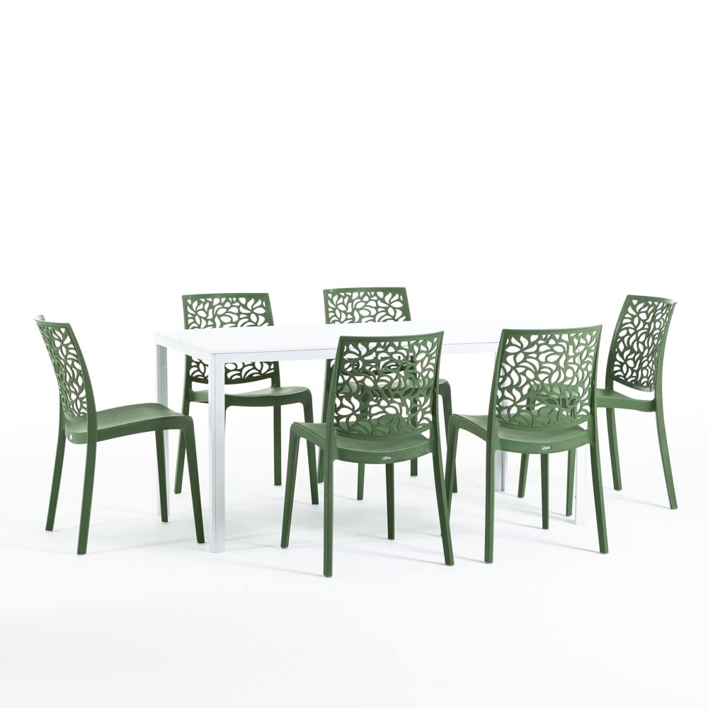 Sillas de resina moderna apilables de polipropileno con fibra de vidrio, para interior, cocina o comedor, exterior y jardín, sillas de restaurante y contract - Anna (6 Sillas, Verde oliva)