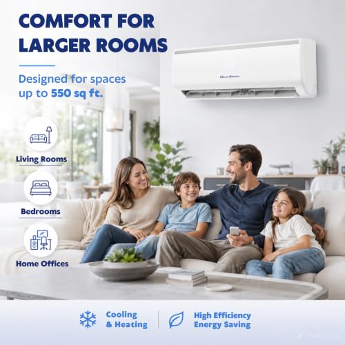Image of Vtronix Classic America 12000 BTU Smart Mini Split AC /Heat Pump, 19 SEER2 Inverter Ductless Wall Mount, 110 /120V, Quiet 29dB, WiFi /Alexa, Pre-Charged, 16ft Line Set Kit, Up to 550 Sq Ft
