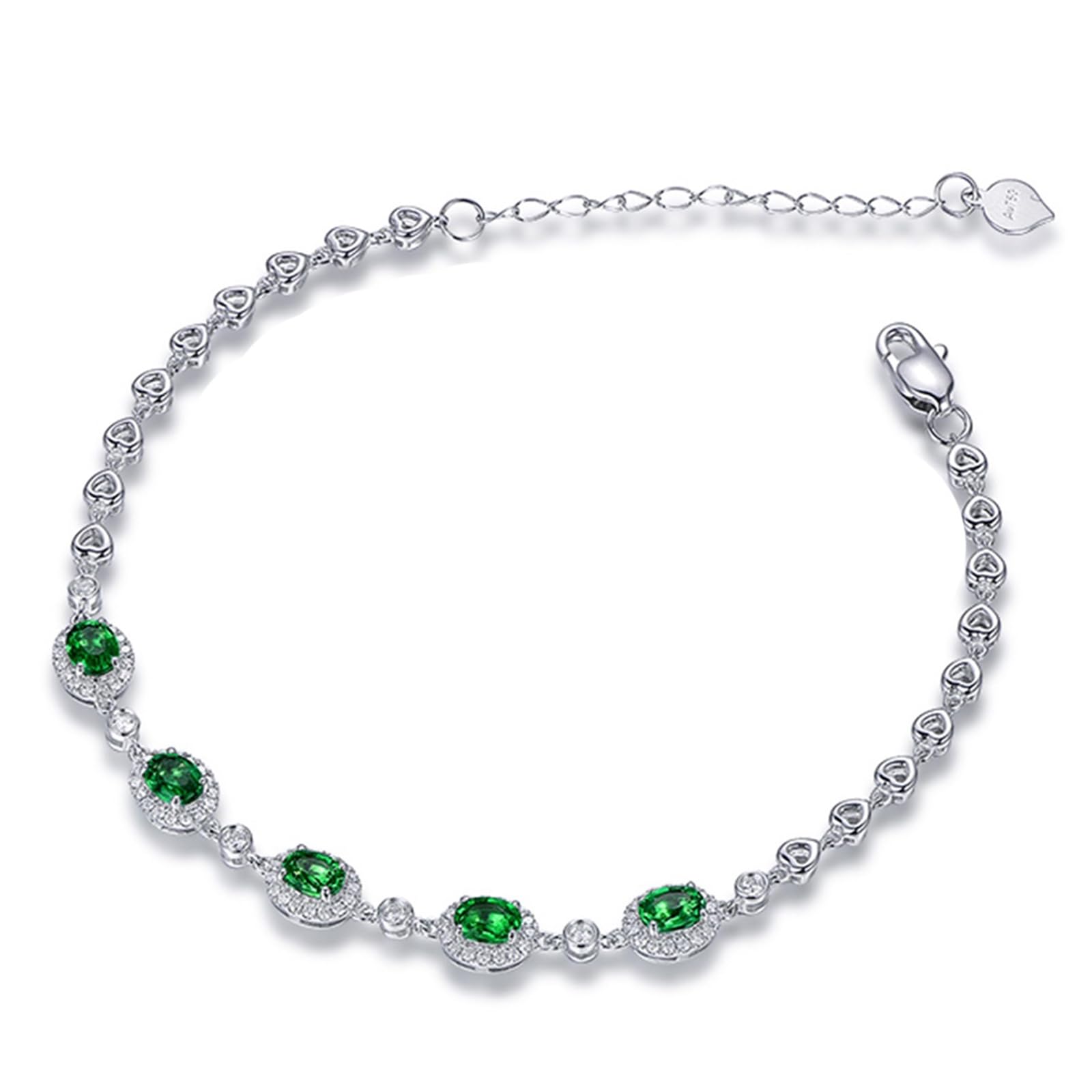 Bracciali in Oro Bianco 18k/14k/9k Vero, Bracciale con Smeraldo Sintetico 0.85ct 16-18 cm Estensione 4 cm con Moissanite, Braccialetto Donna Matrimonio