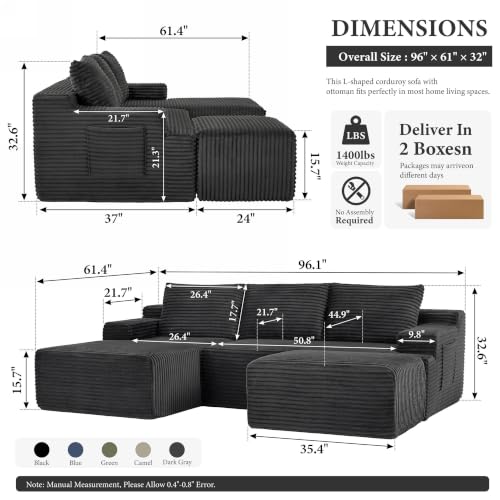 Image of 96 inch Sectional Couches for Living Room Cloud Couch Sofa with L-Shape Upholstered Boneless Couchs Modern Modular Sectional Couch with Chaise (Dark Grey, 96.1 inch U Shape with Left Facing Chaise)