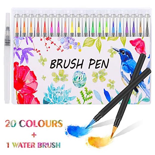 Firbon para pinceles para pinceles 20 colores + 1 Pincel de agua para dibujos a color, dibujos, caligrafía, letras