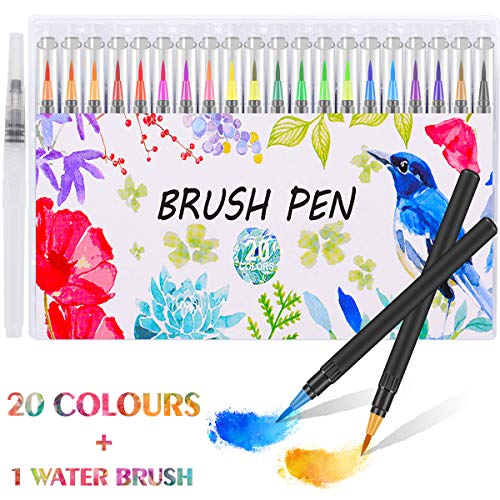 Firbon Rotuladores Pincel Cepillo de 20 Colores para Colorear, Dibujar, Cómic, Caligrafía, Diseño de Letras
