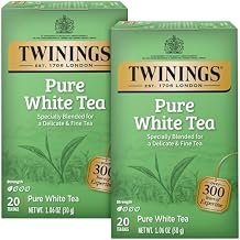 Twinings Pure White Tea Bags - Delicate Caffeinated Tea Made from Fresh White Tea Leaves, Perfect for Hot or Iced Tea, 20 Count Pack of 2