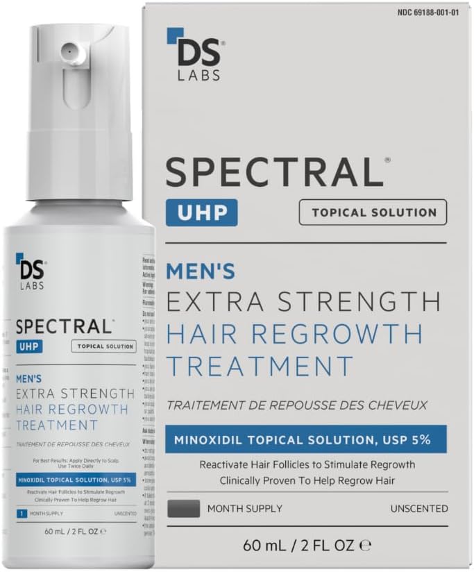 DS Labs Spectral.UHP 5% Minoxidil - Hair Density Serum, Extra Strength Topical Formula for Thicker-Looking Hair, Targets Thinning at the Crown Area, With Nanosome Technology, 60mL