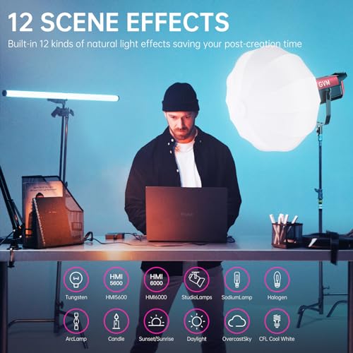 Image of GVM 300W Photo Lighting RGB Video Light with Bowens Holder Lantern Softbox and Stand CRI 97+ CCT 2000K~10000K 6 Lighting Scenarios Application Program Controlled Studio Photo Lights