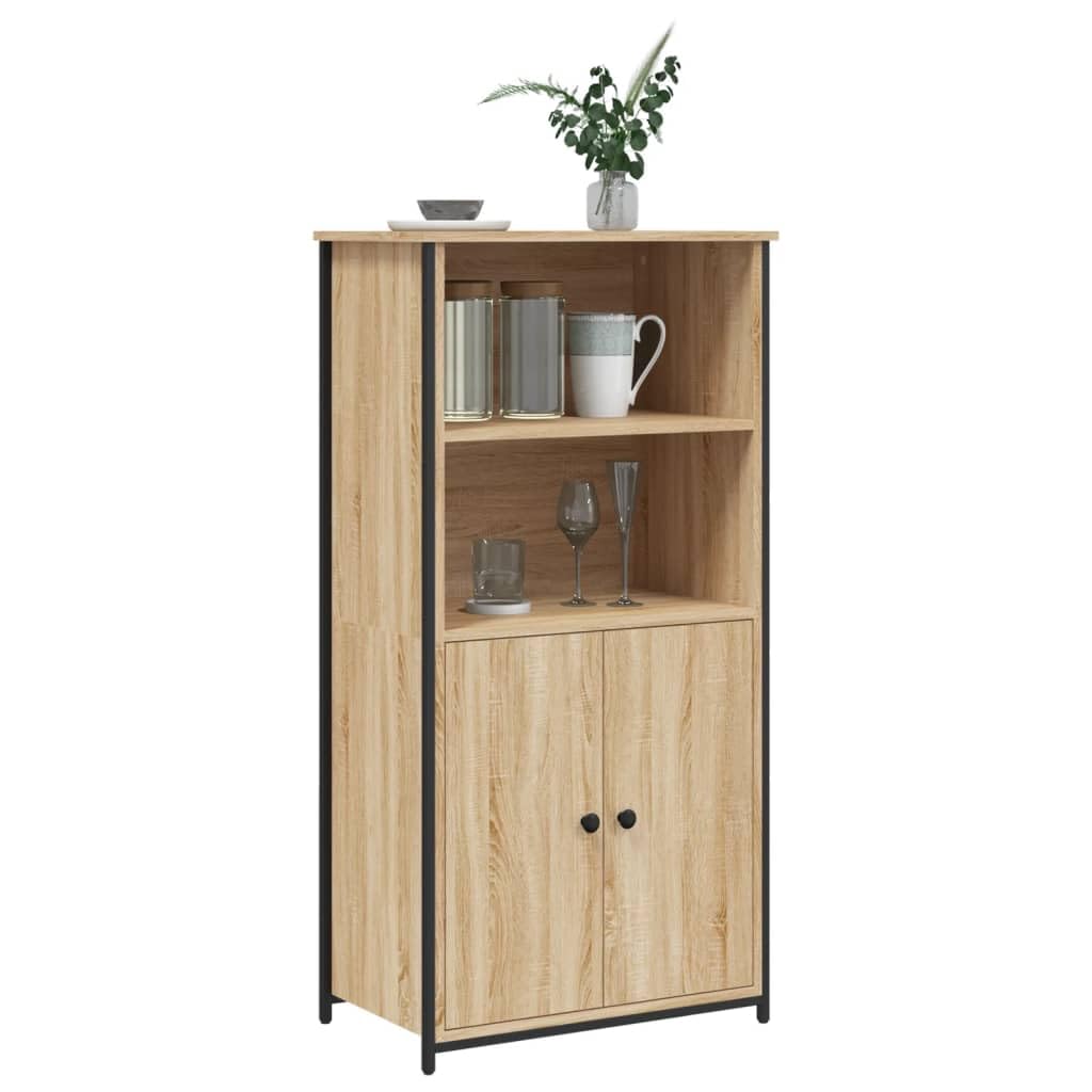 Tabla alta de alta calidad roble Sonoma 62 x 36 x 121,5 cm, material de madera con mucho espacio de almacenamiento, placa superior estable y prácticos compartimentos para puerta para salón