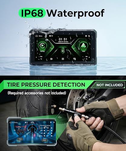 Image of 6 Inch Motorcycle Wirelsss Carplay Screen, Portable Touchscreen Motorcycle GPS Navigation System Car Play Moto Android Auto, Dual Bluetooth, IP68 Waterproof Moto Screen, Si-ri, Goo-gle Assistant