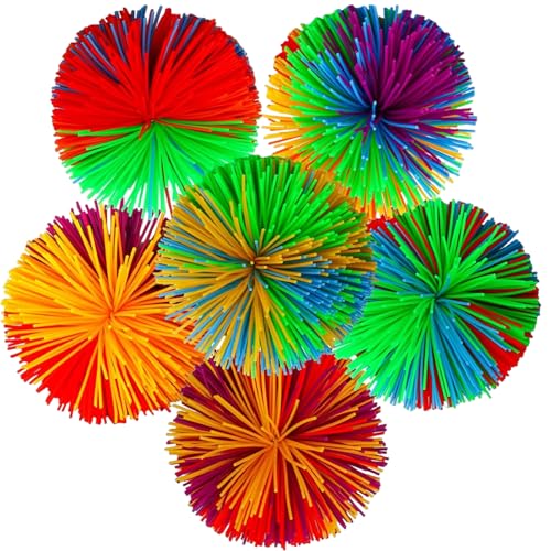 WANTUSHUI 6 Stück Ogosport Ball Koosh Ball Autismus Hilfsmittel Gummiball Bälle Wuschelball Fidget Toys Stressball Regenbogenball Fun Trading - Stretchy Glitzer Spielzeug