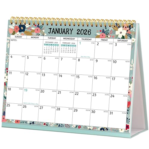 Desk Calendar 2026 - Standing Flip Desktop Calendar 2026 12 Months(January 2026 - December 2026) 11 x 8.5 Large with Notes To-dos Yearly Overview Thick Paper Great for Easy Planning