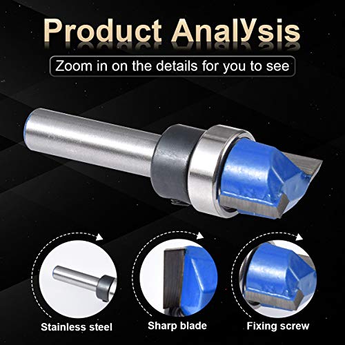 Katur BT-5002-1 Top Bearing Flush Trim Pattern Router Bit, Hinge Mortising Router Bit, Template Router Bit Set, 1/4 Inch Shank With Alloy Blade Carbon Steel thumb #2