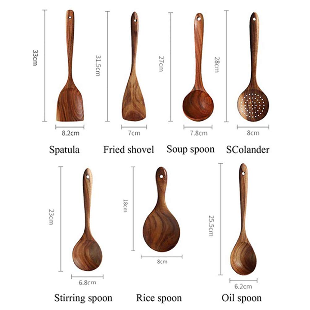 8 szt. teak zastawa stołowa łyżka durszlak długi uchwyt łyżka drewniana nieprzywierająca specjalna szpatułka zestaw narzędzi kuchennych prezent z uchwytem na zupę