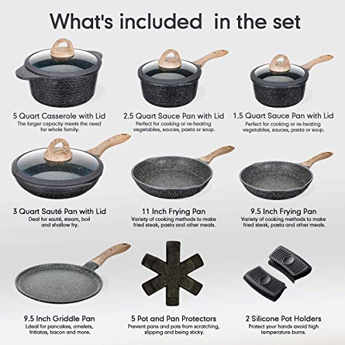 JEETEE Kitchen Pots and Pans Set Nonstick, Induction Granite Coating