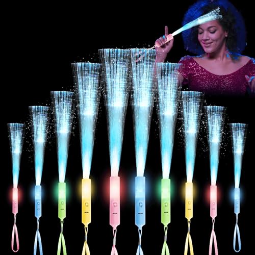 28 Pcs Glow Fiber Optic Wands LED Flashing Sticks, Sparkler Firework Sticks, Light Up Toy for Kids, Glow in The Dark Party Favor Supplies Bulk Rave Magic Decoration for Wedding Halloween Easter