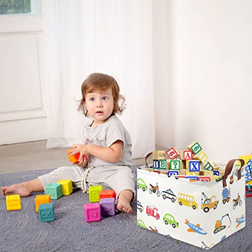 Image of FXOLCSHE Rectangular Car basket,Car toy storage box,Collapsible Car Storage basket for boys,Waterproof PE Coating Storage,bedroom decor,Nursery hamper,Toy Organizer,Gift Basket(Vehicles)