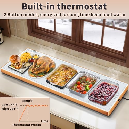 Image of Warming Mat for Food (Extra Long 47 inchx12 inch), Warming Trays for Buffets Party & Daily Use, Temperature Control Food Warmer, Full Surface Warm Tempered Glass Food Warming Mat, White Electric Warming Tray