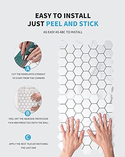 Art3d 10-Sheet Peel and Stick Backsplash for Kitchen Décor, Self-Adhesive Tile Hexagon Mosaic Tiles