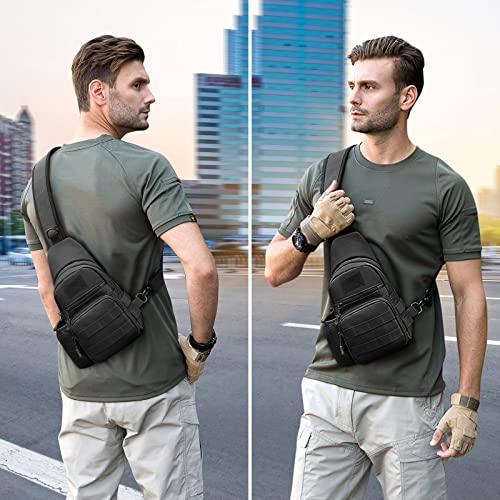 HUNTVP Taktisch Brusttasche Military Schultertasche Tactical Chest Sling Pack MOLLE Armee Crossbody Bag Militärisch Umhängetasche Mini Single Strap Rucksack für Reisen Wandern Camping,Typ-1 Schwarz