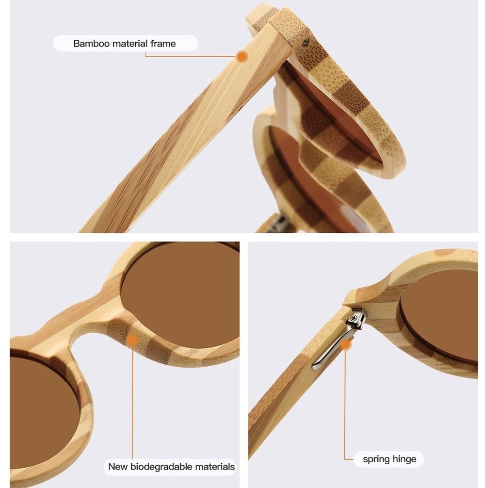 Gafas de sol de madera de bambú cebra natural para adultos, hechas a mano, polarizadas, con revestimiento de espejo, con estuche.