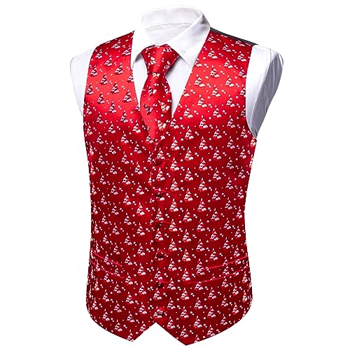 Image of Barry.Wang Mens Red /Green Christmas Suit Vest Holiday Xmas Waistcoat Tie Set Party Tuxedo