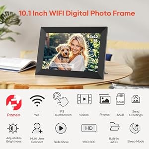 Frameo 10.1 Inch WiFi Digital Picture Frame with 32GB Memory, 1280 x 800 IPS Touch Screen Smart Electronic Photo Frame, Wall Mountable, Auto-Rotate, Share Photos/Videos Via Frameo App from Anywhere Frameo 101 Inch WiFi Digital Picture Frame with 32GB Memory 1280 x 800 IPS Touch Screen Smart Electronic Photo Frame Wall Mountable Auto Rotate Share PhotosVideos Via Frameo App from Anywhere