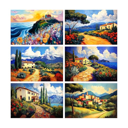 Image of SiddArtify Scenic Landscape Wall Art Prints Set - Impressionist House Poster Decor for Living Room Bedroom Office - 12x18 inch Board Pack of 6