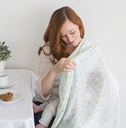 Image of Amazing Baby Silky Swaddle Muslin Blankets, Set of 2, Bamboo Viscose, Leaves and Dots, SeaCrystal