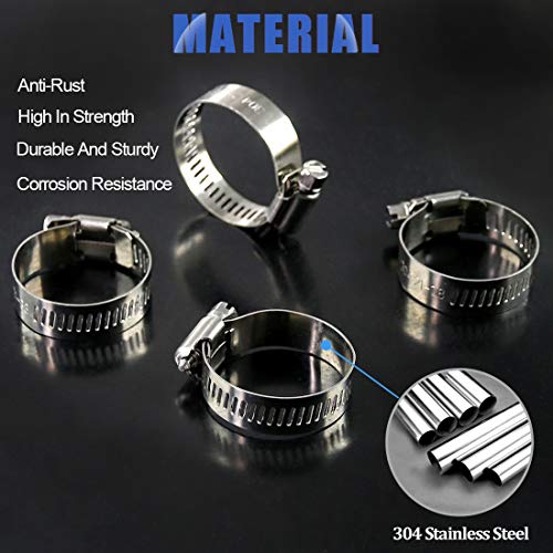 Glarks 20pcs Stainless Steel 304 Adjustable 21-38mm Assorted Worm Gear Hose Clamps Kit for Water Pipe Plumbing - Image 3