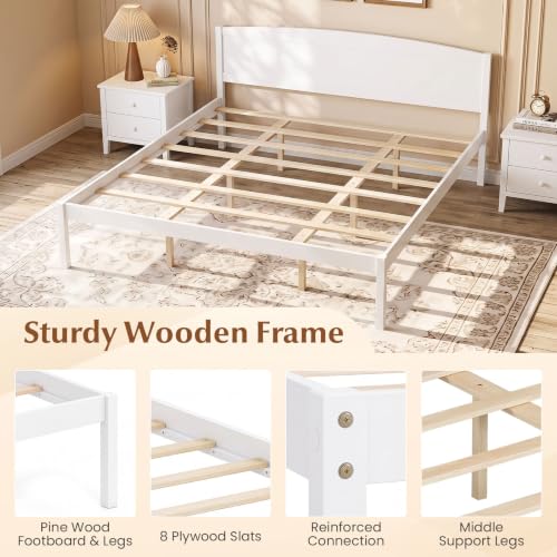 Image of GIANTEX King Size Wooden Bed Frame with Curved Headboard, Wood Slat Support | Farmhouse Platform Bed w /Heavy Duty Mattress Foundation, Under-Bed Storage Space, No Box Spring Needed, Easy Assembly