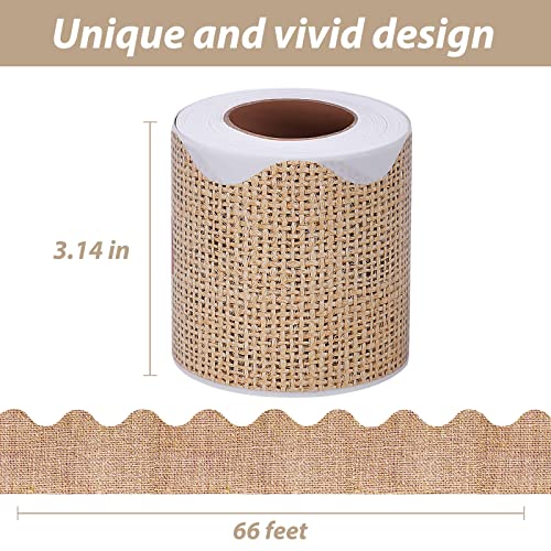 66 Feet Burlap Bulletin Board Border Self Adhesive Scalloped Border Trim Stickers for Bulletin Boards, Desks, Lockers, Home, School or Classroom Decor