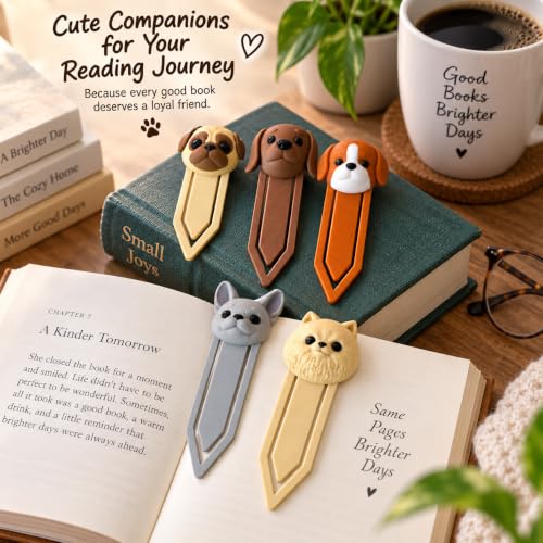 Image of 5 Pack Cute Dog Bookmarks, Unique 3D Page Markers for Readers & Gifting