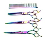 LILYS PET Professional PET Grooming scissors Kit,Coated Titanium,Sharp and Strong Stainless Steel Blade for Dogs Cats Hair Cutting,3 Pieces of Scissors with a Comb and a Case (7.0 inches, Rainbow)