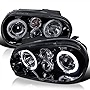 Spec-D Tuning Dual Halo Glossy Black Housing Smoke Lens Projector Headlights Compatible with 1999-2006 Volkswagen Golf MK4, 1999-2006 Volkswagen GTI, Left + Right Pair Headlamps Assembly