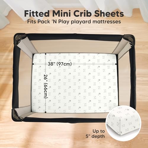 Image of 2 Pack and Play Sheets, Waterproof Mini Crib Sheets Fitted - 38x26 Organic Cotton Pack N Play Sheets for Graco Pack and Play Mattress,Playard Baby Crib Sheets,Neutral for Boy,Girl,Toddler(Bumble Bear)