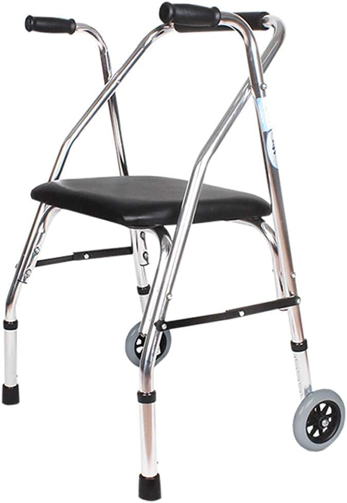 ウォーキングスティック、シートと車輪付きの輸送用歩行器 - 折りたたみ式歩行器と輸送用椅子、高さ調節可能、軽量、アルミ合金フレーム