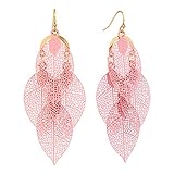Grace Jun Bridal Vingtage 4 Leaf Shape Pierced Dangle Earrings Large Statement Earrings (XHEG19-Pink)
