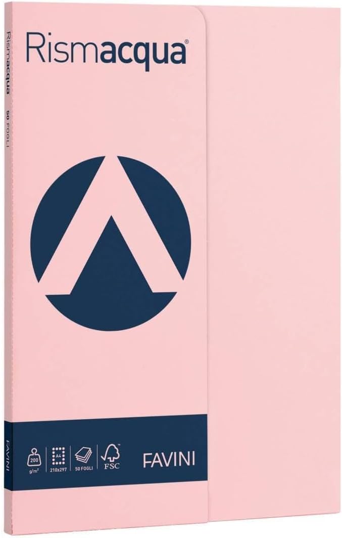 Favini A69S544 Rismacqua Pink Pack of 50 Cards 200 g A4 Size (21 x 29.7 cm) Made in Italy