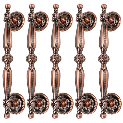 5 Packs of 5 Bronze Vintage Cabinet Handles Antique Copper Drawer Pulls Euro Style Dresser Pull for Kitchen Furniture Bedroom & Bathroom Hardware 5/128mm Hole Centers 6.5 Inch Overall Length