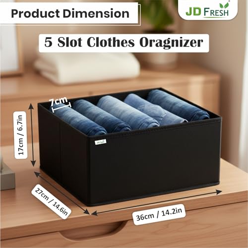 Image of JD FRESH 5 Slot Non-Woven Fabric Clothing Storage Box /Foldable Wardrobe Organizer /Multipurpose Storage Organisers for clothes /Shirts /T-Shirts /Dress /Sweaters /Jeans (Pack of 2, Black)