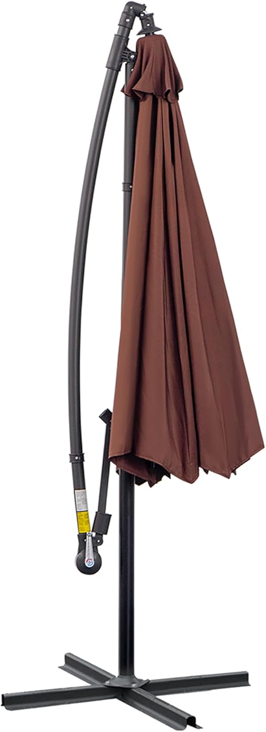 Brown Cantilever Patio Umbrella with UV Protection and Sturdy Stand