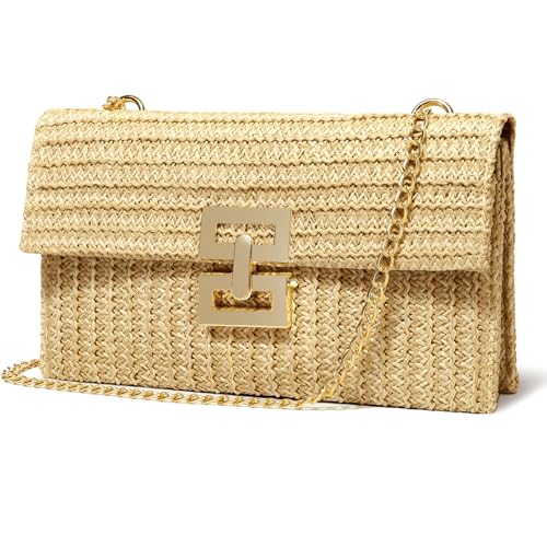Straw Clutch Purse Crossbody Bag for Women Designer Evening Handbag Casual Summer Beach Straw Shoulder Bag