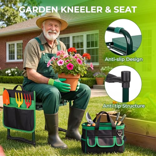 Image of Walensee Garden Kneeler and Seat, with Wider Soft Kneeling Pad & Tool Pouch
