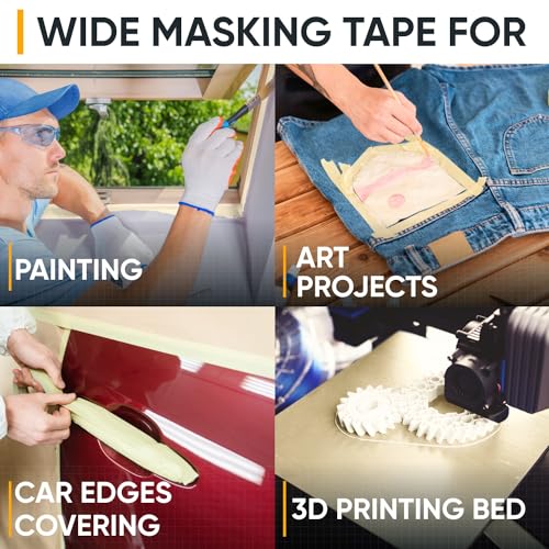 Image of 3 inch x 60 Yard Beige Paper Tape (Pack of 6) - Multi-Purpose Painter's Masking Tape for Home and Professional Use - for Painters, Construction, or DIY Crafts - Smooth and Easy Removal