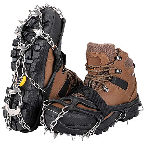 Crampons Ice Cleats Traction Snow Grips with 19 Spikes for Women Men Kids Boots Shoes Safe Protect Lightweight Crampons, Hiking, Walking, Climbing, Jogging Mountaineering on Ice and Snow (L)