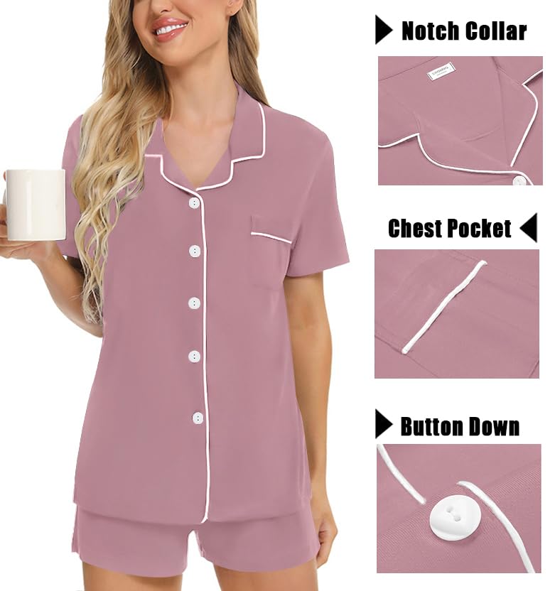 Image of SWOMOG Womens 3pcs Button Down Pajamas Set Short Sleeve Sleepwear Bride Pj Lounge Set with Long Pants